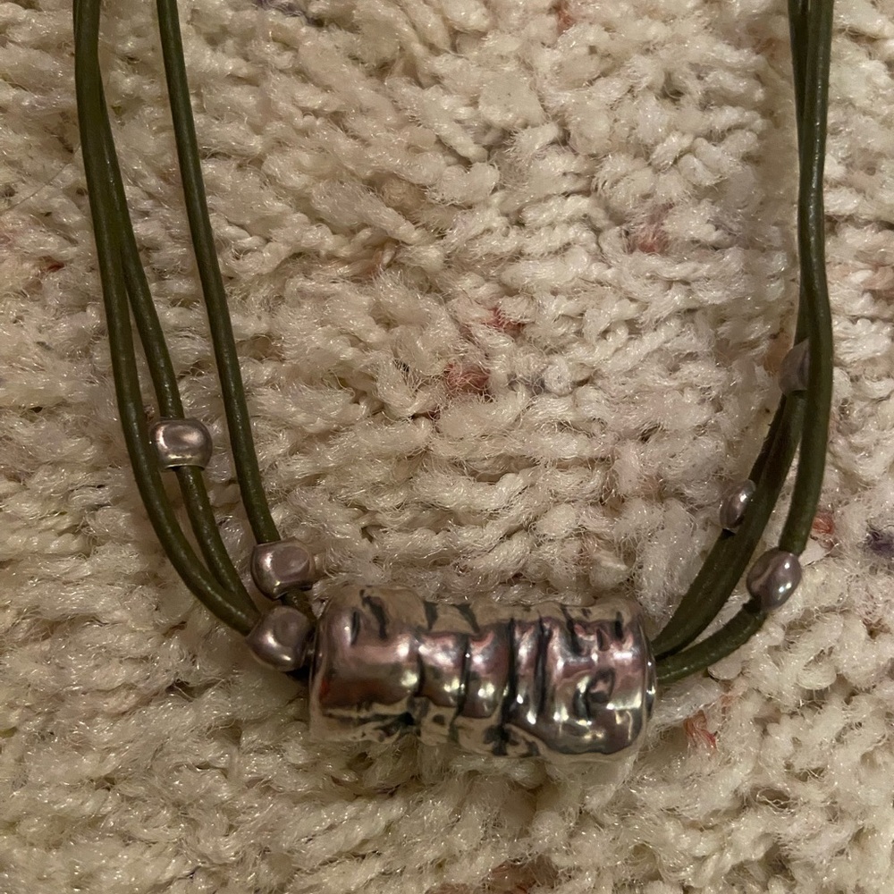 Silpada Silver Pendant Necklace with Green Cord